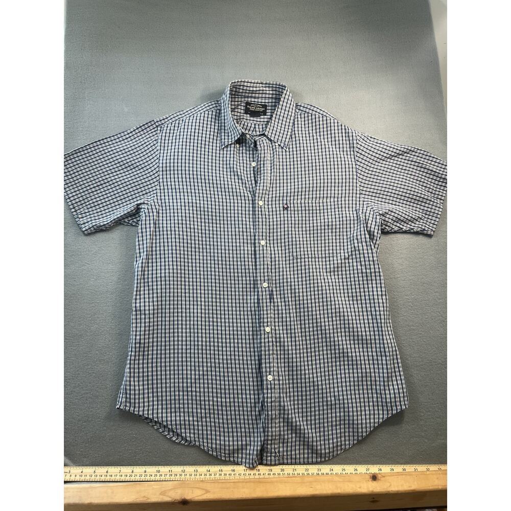 Ralph Lauren Jeans Co Men's L Blue White Check Plaid Short Sleeve Shirt